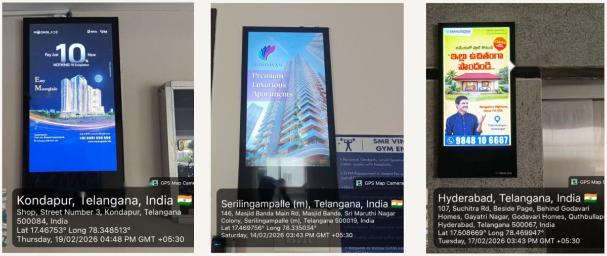 Real estate campaigns on apartment lobby screens