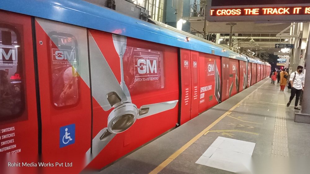 Metro train exterior wrap along the platform