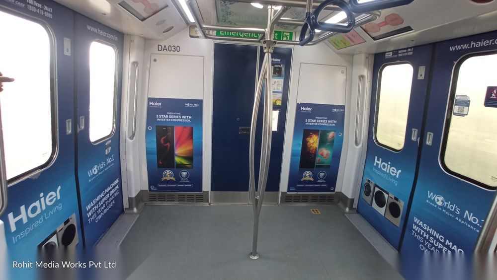 Interior static displays inside a metro coach